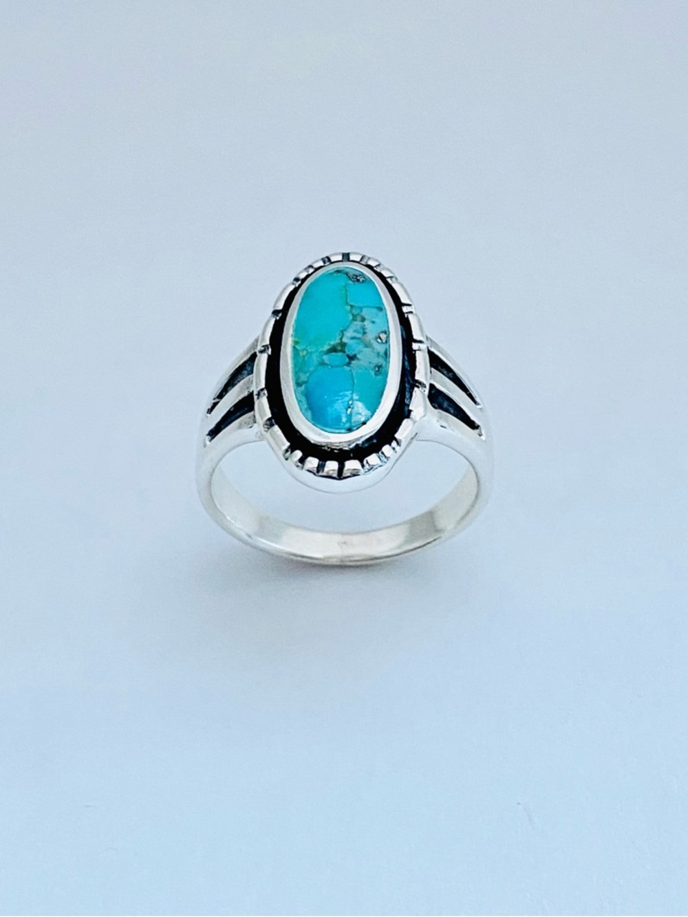 Sterling Silver Oval Genuine Turquoise Ring, Statement Rings, Stone Jewelry - Picture 2 of 14
